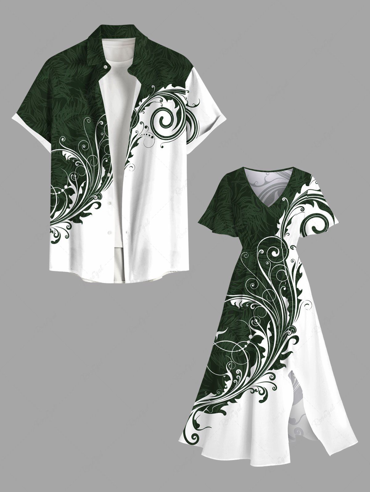 Costume D'habit de Grande Taille Imprimée de Feuilles Tropicales Blanc 