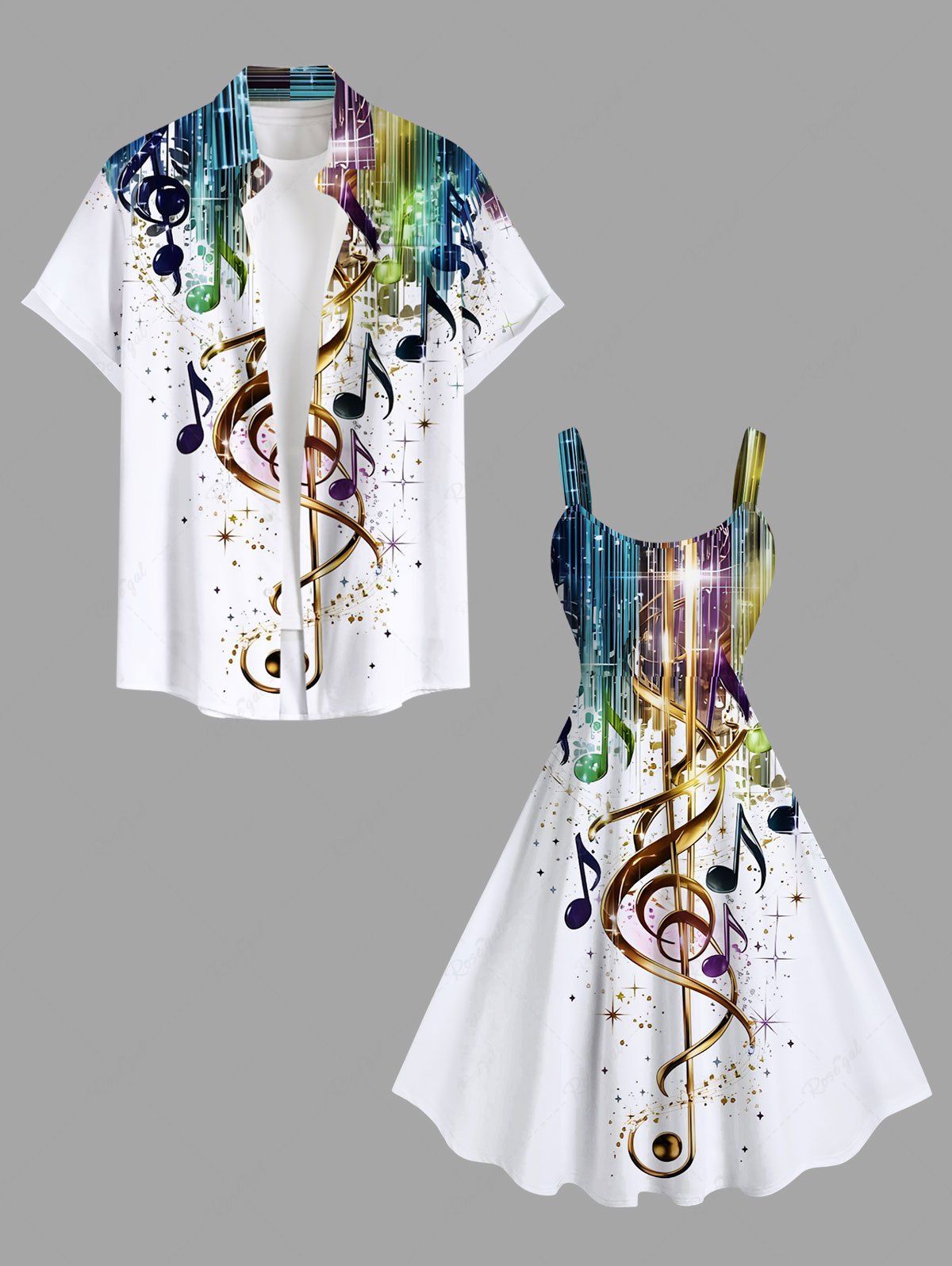 Fashion Music Symbol Star Paint Print Plus Size Matching Hawaii Beach Outfit For Couples  