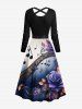 Rose Flower Leaf Music Symbol Print Plus Size Matching Hawaii Beach Outfit For Couples -  