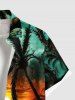 Plus Size Coconut Tree Sun Seascape Cloud Sailboat Print Buttons Pocket Hawaii Shirt For Men -  
