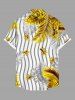 Plus Size Tropical Leaves Contrast Zig Zag Striped Print Hawaii Button Pocket Shirt For Men -  