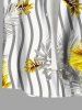 Plus Size Tropical Leaves Contrast Zig Zag Striped Print Hawaii Button Pocket Shirt For Men -  
