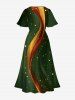 Plus Size Curve Ribbon Light Beam Galaxy Print Hawaii Ombre Split Pocket A Line Midi Dress -  