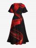 Plus Size Ombre Ribbon Galaxy Print Hawaii Split Pocket A Line Midi Dress -  