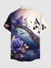 Plus Size Rose Flower Leaf Music Symbol Print Ombre Button Pocket Shirt For Men -  