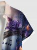 Plus Size Rose Flower Leaf Music Symbol Print Ombre Button Pocket Shirt For Men -  