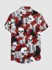 Plus Size Rose Flower Skulls Skeleton Print Buttons Pocket Hawaii Shirt For Men -  