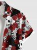 Plus Size Rose Flower Skulls Skeleton Print Buttons Pocket Hawaii Shirt For Men -  