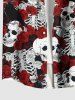 Plus Size Rose Flower Skulls Skeleton Print Buttons Pocket Hawaii Shirt For Men -  