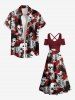 Plus Size Rose Flower Skulls Skeleton Print Cold Shoulder Crisscross Hawaii Maxi Dress -  