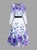 Robe Ligne A Croisée Feuille Fleur Aquarelle avec Ceinture - Pourpre  2XL