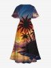 Plus Size Coconut Tree Sun Mountain Cloud Print Split Hawaii Midi Dress -  