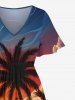 Plus Size Coconut Tree Sun Mountain Cloud Print Split Hawaii Midi Dress -  