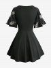 Plus Size Feather Jacquard Embroidery Pointelle Hollow Out Asymmetric Belted Surplice 2 in 1 Top -  