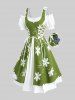 Robe grande taille à broderies florales, lacets, volants froncés, poches et épaules dénudées - Vert 5x | US 30-32