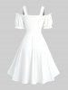 Robe grande taille à broderies florales, lacets, volants froncés, poches et épaules dénudées - Vert 5x | US 30-32
