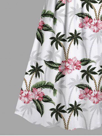 Plus Size Coconut Tree Tropical Leaves Floral Print Hawaii Surplice A Line Cami Dress