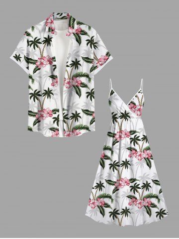 Plus Size Coconut Tree Tropical Leaves Floral Print Hawaii Surplice A Line Cami Dress