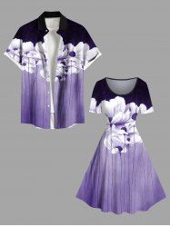 Tenue de Plage Grande Taille et Costume Imprimé Floral Contrastant - Pourpre  