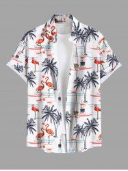 Chemise Imprimé Cocotier et Flamant Rose 3D avec Poche Grande Taille pour Homme - Blanc XL