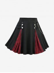 Plus Size Marled Patchwork Buttons Zipper Chains Skirt -  