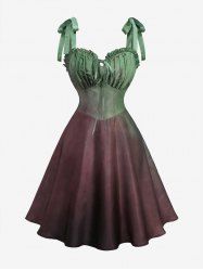 Robe débardeur ombrée grande taille à plis froncés et volants, nœuds à nouer - Vert 2X | US 18-20