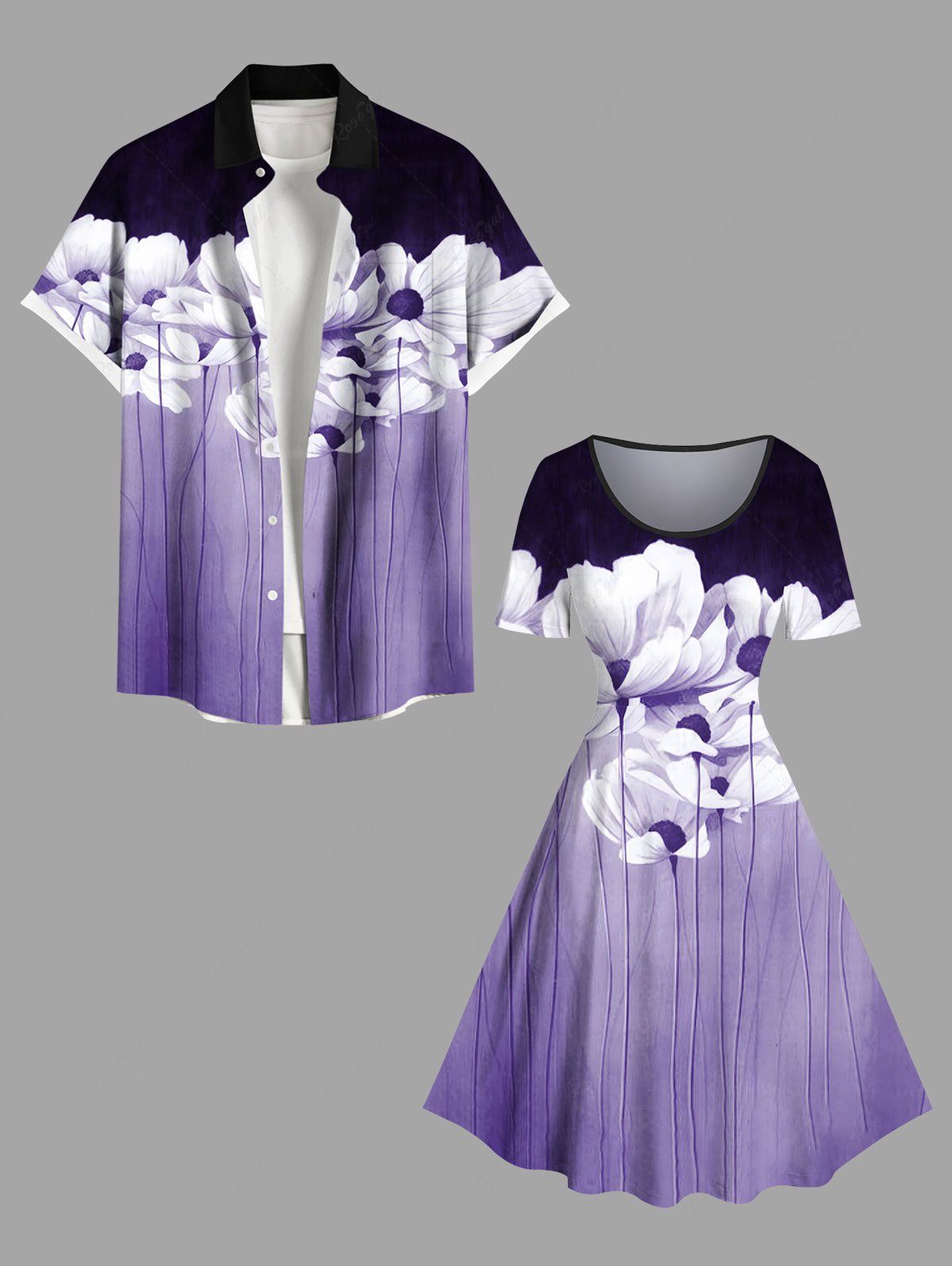 Tenue de Plage Grande Taille et Costume Imprimé Floral Contrastant Pourpre  