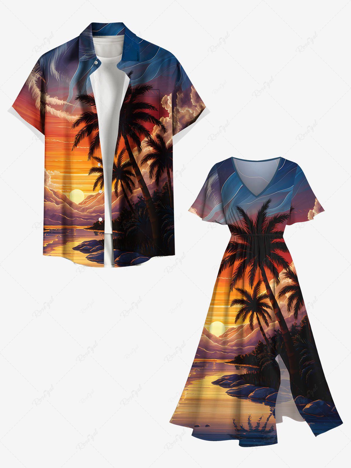 Short de Plage Grande Taille Imprimé Arbre Noix de Coco et Nuage Multi-A 