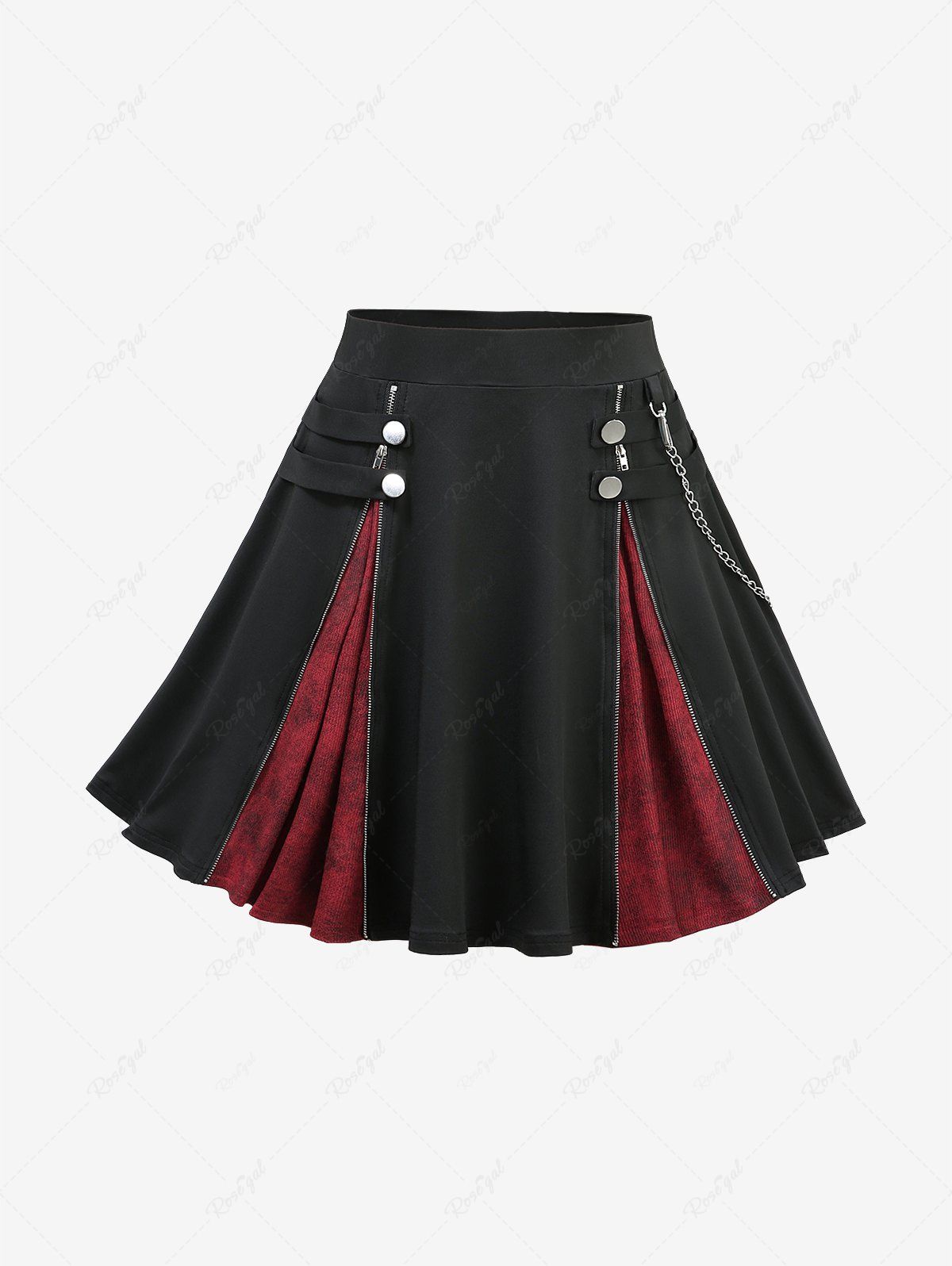 Store Plus Size Marled Patchwork Buttons Zipper Chains Skirt  