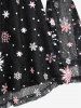 Snowflake Printed Mesh Hollow Out Panel Ruched Halter Flare Sleeves T-shirt and Pocket Leggings Plus Size Outfit -  