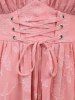 Lace Up Ruffles Jacquard Crisscross Asymmetrical Top and Mock Button Pocket Marled Wide Leg Pants Plus Size Outfit -  