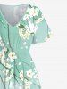 Plus Size Flower Sea Mountain Boat Print Chinese Style Split Hawaii Midi Dress -  