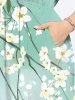 Plus Size Flower Sea Mountain Boat Print Chinese Style Split Hawaii Midi Dress -  