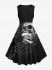 Plus Size Rose Flower Skull Spider Web Print Hawaii 1950s Vintage Dress -  