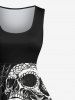 Plus Size Rose Flower Skull Spider Web Print Hawaii 1950s Vintage Dress -  