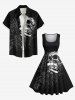 Plus Size Rose Flower Skull Spider Web Print Hawaii 1950s Vintage Dress -  