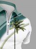 Plus Size Coconut Tree Curve Colorblock Print Zipper Hawaii Polo Shirt For Men -  