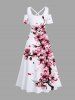 Plus Size Peach Blossom Flower Branch Print Hawaii Cold Shoulder Crisscross A Line Maxi Dress -  