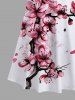 Plus Size Peach Blossom Flower Branch Print Hawaii Cold Shoulder Crisscross A Line Maxi Dress -  