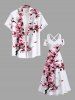 Plus Size Peach Blossom Flower Branch Print Hawaii Cold Shoulder Crisscross A Line Maxi Dress -  