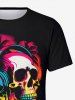 Plus Size Coconut Tree Ombre Dusk Skull Earphone Print Hawaii Music Festival T-shirt For Men -  