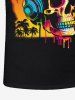 Plus Size Coconut Tree Ombre Dusk Skull Earphone Print Hawaii Music Festival T-shirt For Men -  