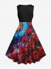 Plus Size Rose Flower Spiral Ombre Galaxy Print Hawaii Valentines Vintage Swing A Line Dress -  