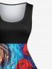 Plus Size Rose Flower Spiral Ombre Galaxy Print Hawaii Valentines Vintage Swing A Line Dress -  