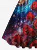 Plus Size Rose Flower Spiral Ombre Galaxy Print Hawaii Valentines Vintage Swing A Line Dress -  