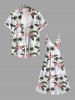Plus Size Coconut Tree Tropical Leaves Floral Print Hawaii Surplice A Line Cami Dress -  