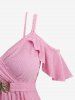 Plus Size Cold Shoulder Ribbed Solid Crisscross Surplice Handkerchief Belted Top -  