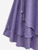 Plus Size Cowl Neck O-Ring Lace Up Ruffles Marled Heathered Tank Top -  