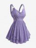 Plus Size Cowl Neck O-Ring Lace Up Ruffles Marled Heathered Tank Top -  