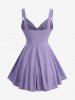 Plus Size Cowl Neck O-Ring Lace Up Ruffles Marled Heathered Tank Top -  